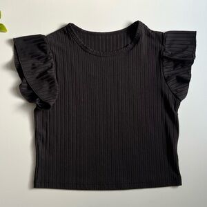 girls rib knit ruffle sleeve top